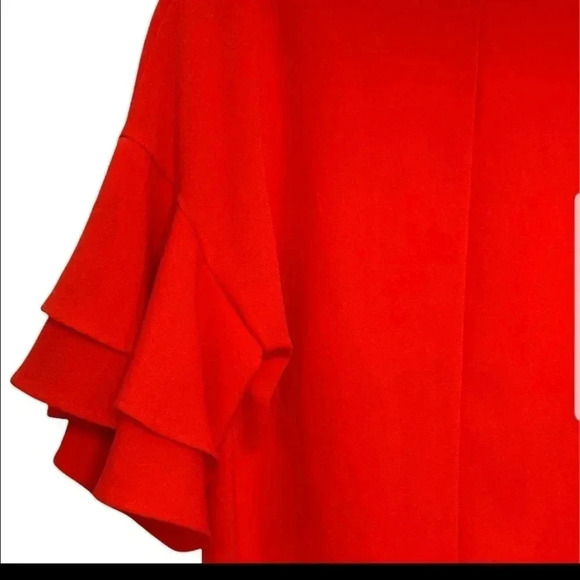 Zara Woman | Red V-Neck Ruffle Sleeve Mini Shift Dress - Picture 9 of 9